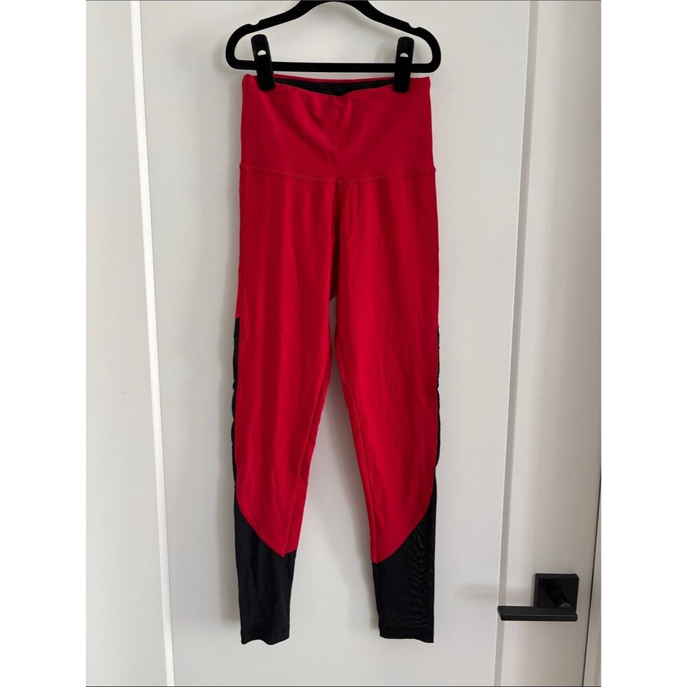 Strut-This Women's Red High-Waist Leggings with Black Accents